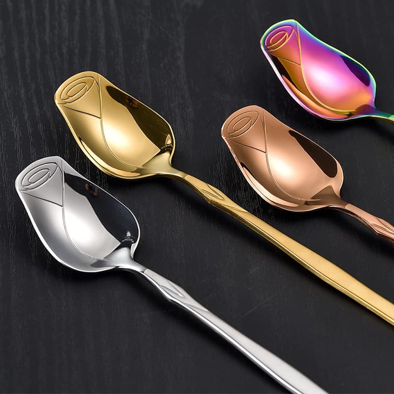 JYYHSF Stainless Steel Spoon Set 5 Pack  Rose flower shaped spoon  Coffee spoon Dessert Spoon  Ice Cream Spoons  tea spoons Love spoon  Cute holiday gift (Multicolor) - Image 4